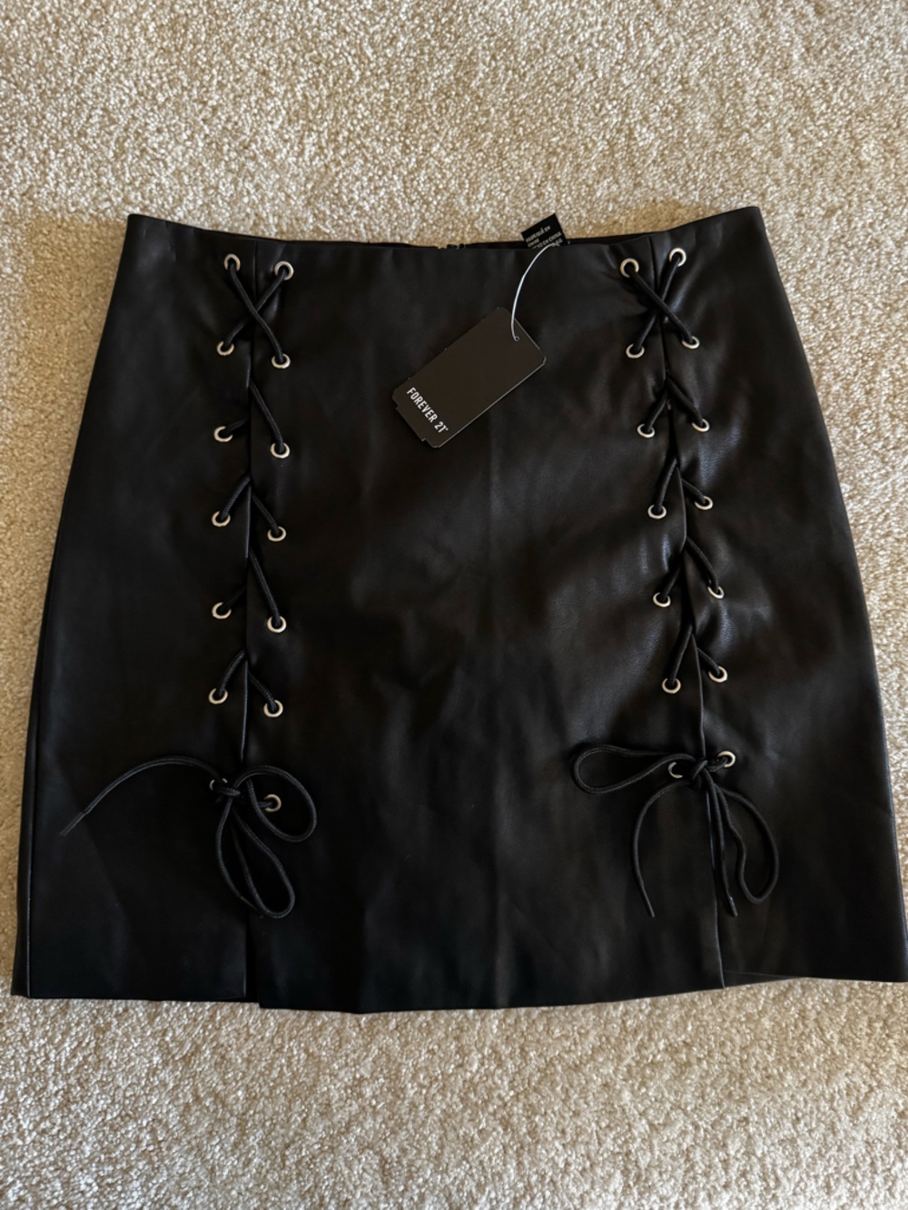 Forever 21 Black Faux Leather Festival Lace Up Skirt